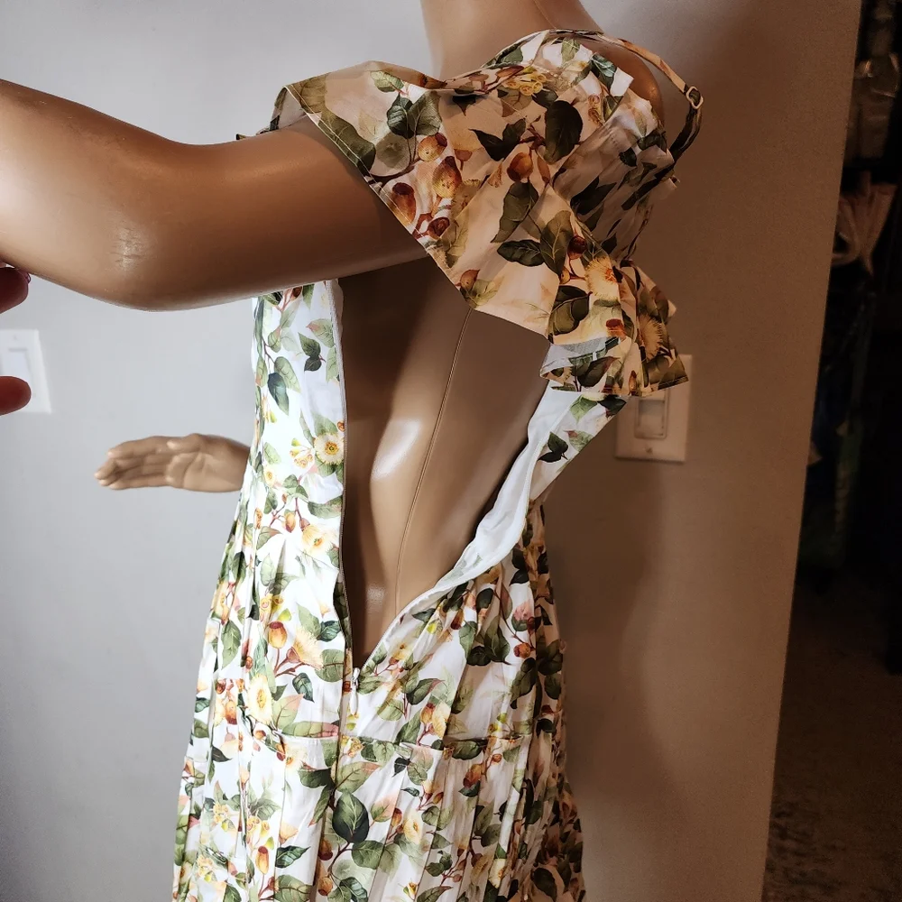 Floral Off-Shoulder Summer Dress in White and Green
